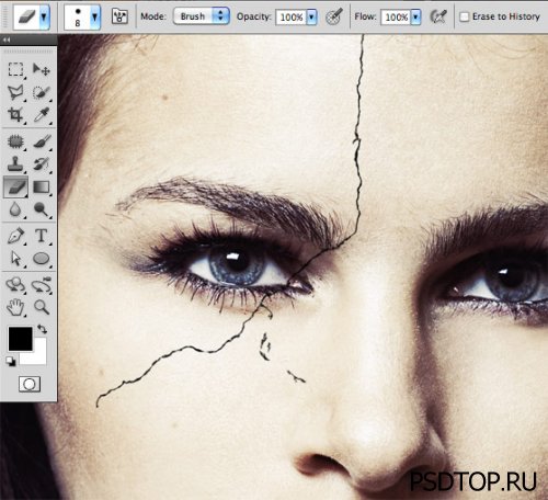 Создаем реалистичный эффект трещины на лице в Фотошоп